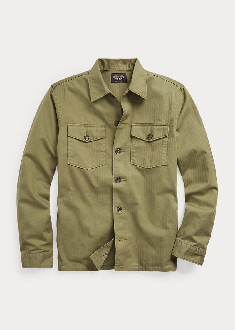 Camisas RRL Hombre Herringbone Twill Chile Verde Oliva ZMXSJ-1423